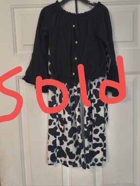 Girls 2pc Black White Cow Print Kids Casual Dressy Set XL Outfit Set